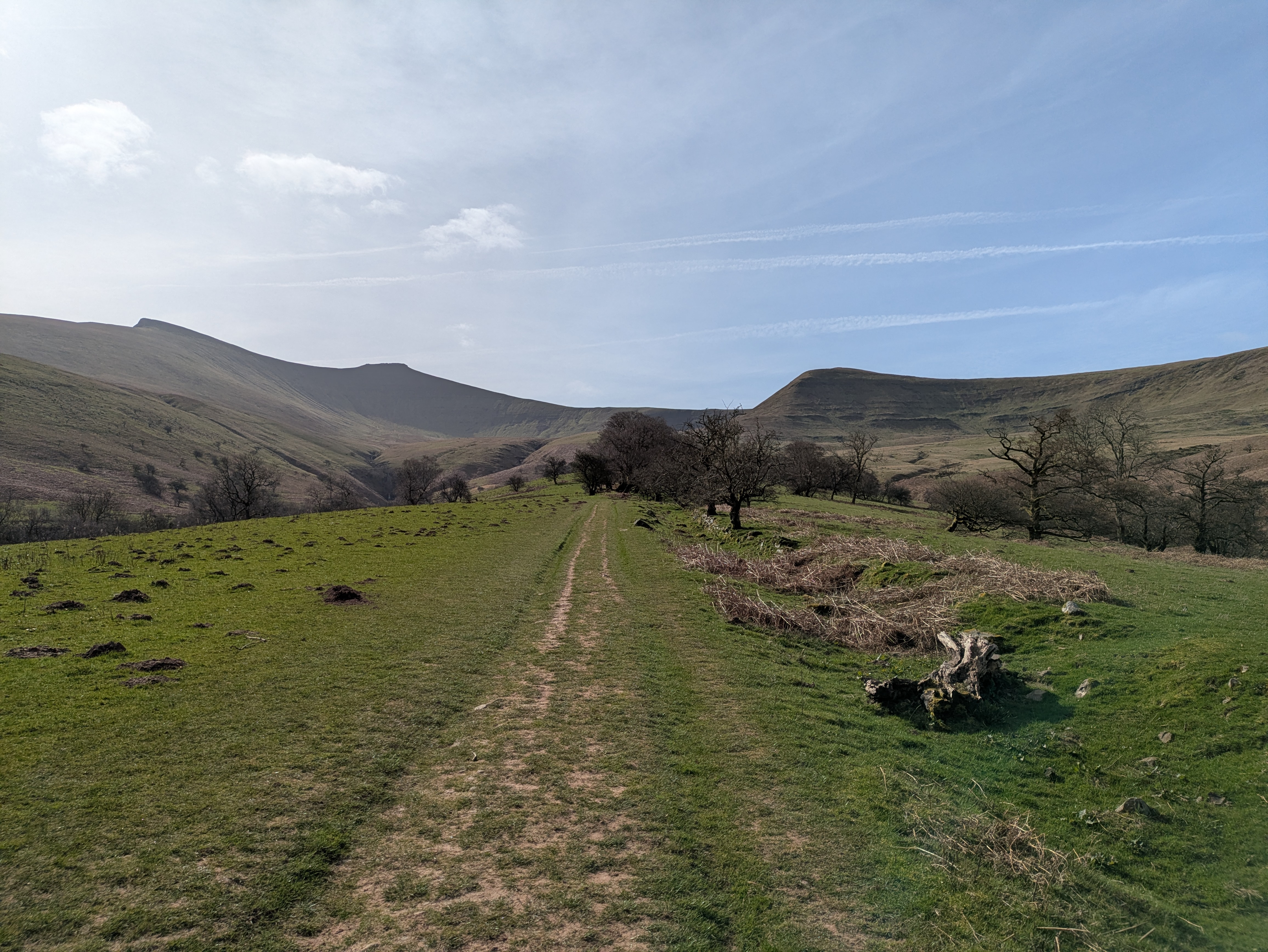 A sunny photo looking up to Pen y Fan from the north side
